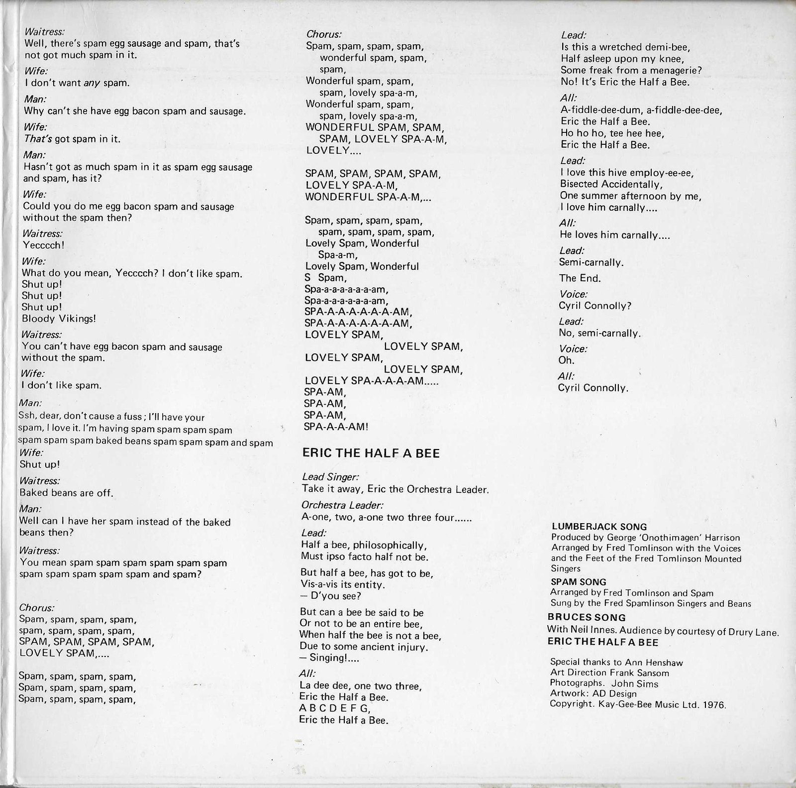 MP 001 Python on song Monty Python from the BBC records and Tapes library Middle of cover of MP 001